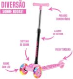 Patinete Infantil 3 Rodas Dobrável Rosa com LED e altura regulável para crianças, seguro e divertido - Imagem 6
