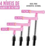 Patinete Infantil 3 Rodas Dobrável Rosa com LED e altura regulável para crianças, seguro e divertido - Imagem 7