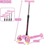 Patinete Infantil 3 Rodas Dobrável Rosa com LED e altura regulável para crianças, seguro e divertido - Imagem 8