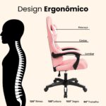 Cadeira Gamer Ergonômica Rosa e Branco: conforto, suporte lombar e altura ajustável para seu setup ideal. - Imagem 4