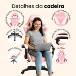 Cadeira Gamer Ergonômica Rosa e Branco: conforto, suporte lombar e altura ajustável para seu setup ideal. - Imagem 5