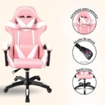 Cadeira Gamer Ergonômica Rosa e Branco: conforto, suporte lombar e altura ajustável para seu setup ideal. - Imagem 8