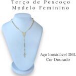 Terço Feminino de Pescoço 50 cm em aço inox 316L, hipoalérgico e resistente, com Medalha de São Bento em dourado ou prata. - Imagem 4