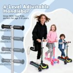 Scooter infantil LED 3 rodas com altura ajustável e direção inclinada para crianças de 3 a 10 anos, até 50 kg - Imagem 3