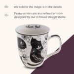 Caneca Karma Presentes 473 ml boho preta e branca com gato, ideal para café e chá, resistente e lavável - Imagem 4