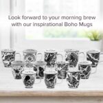 Caneca Karma Presentes 473 ml boho preta e branca com gato, ideal para café e chá, resistente e lavável - Imagem 7