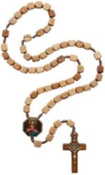Terço de Madeira Imbuia 10mm com Resina Sagrado Coração de Jesus e Maria, cordão marrom e metal ouro velho: fé e devoção em cada detalhe. - Imagem 5