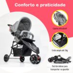 Carrinho de Bebê EasyGo KaBaby cinza: dobrável, leve e prático para até 15kg. - Imagem 3