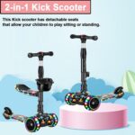 Scooter 2 em 1 infantil com assento removível, 3 rodas LED e altura ajustável para diversão e equilíbrio de 3 a 8 anos - Imagem 5