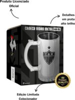 Caneca Chopp Galo 480ml licenciada, preta com detalhes prata, ideal para chopp e presente perfeito para torcedores. - Imagem 3