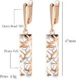 Brinco Elegância Rosê: design moderno, leve e antialérgico com prata 925 e ouro rosê 585. - Imagem 3
