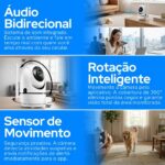 Câmera IP WiFi Premium 1080p com visão 360°, visão noturna e alerta de movimento para máxima segurança. - Imagem 3