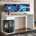 Escrivaninha Gamer Movelove Start Flex: suporte para 2 monitores, gaveta metálica e design branco para seu setup. - Imagem 3