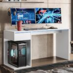 Escrivaninha Gamer Movelove Start Flex: suporte para 2 monitores, gaveta metálica e design branco para seu setup. - Imagem 5