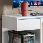 Escrivaninha Gamer Movelove Start Flex: suporte para 2 monitores, gaveta metálica e design branco para seu setup. - Imagem 7