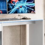 Escrivaninha Gamer Movelove Start Flex: suporte para 2 monitores, gaveta metálica e design branco para seu setup. - Imagem 8