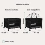 Berço portátil Hello Infanti Preto Noite: desmontável, seguro e prático, com rodas, bolsa de transporte e ajuste de altura. - Imagem 3
