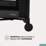 Berço portátil Hello Infanti Preto Noite: desmontável, seguro e prático, com rodas, bolsa de transporte e ajuste de altura. - Imagem 8