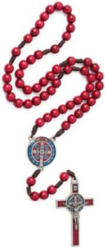 Terço Madeira Vermelho 10mm São Bento com Cruz Metal RES COLOR, ideal para devoção e uso diário. - Imagem 5