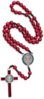 Terço Madeira Vermelho 10mm São Bento com Cruz Metal RES COLOR, ideal para devoção e uso diário. - Imagem 6