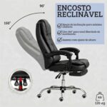 Cadeira Presidente Executiva Preta com Apoio para Pés, Reclinável 150°, Suporte Lombar e Giratória 360° - Imagem 6