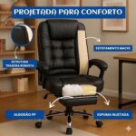 Cadeira Presidente Executiva Preta com Apoio para Pés, Reclinável 150°, Suporte Lombar e Giratória 360° - Imagem 7