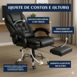 Cadeira Presidente Executiva Preta com Apoio para Pés, Reclinável 150°, Suporte Lombar e Giratória 360° - Imagem 8