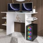 Mesa para Computador Gamer com Prateleiras e RGB: organização, refrigeração e design moderno para seu setup. - Imagem 6