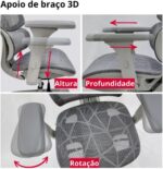 Cadeira Gamer Giratória Cinza Ergonômica Confortável com Encosto Alto e Ajuste de Altura para Escritório e Jogos - Imagem 6