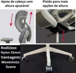 Cadeira Gamer Giratória Cinza Ergonômica Confortável com Encosto Alto e Ajuste de Altura para Escritório e Jogos - Imagem 7