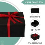 Caixa de Presente Preta Premium 28x28x15cm: elegante, dobrável, reutilizável e ideal para presentes médios com fita vermelha. - Imagem 4