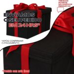 Caixa preta premium para presente com laço vermelho, elegante, resistente e ideal para presentes especiais e kits exclusivos. - Imagem 5