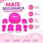 Kit Protecao Infantil Menina 7 Pecas Rosa: seguranca completa, conforto ajustavel e ideal para patins, skate, bicicleta e patinete. - Imagem 3