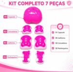 Kit Protecao Infantil Menina 7 Pecas Rosa: seguranca completa, conforto ajustavel e ideal para patins, skate, bicicleta e patinete. - Imagem 4