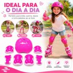 Kit Protecao Infantil Menina 7 Pecas Rosa: seguranca completa, conforto ajustavel e ideal para patins, skate, bicicleta e patinete. - Imagem 7