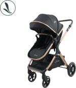 Carrinho Travel System Kansas + Base Gold/Preto: quadro dourado e tecido preto com estilo e praticidade para o dia a dia. - Imagem 6