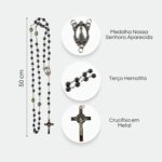 Terço Colar Nossa Senhora Aparecida Hematita 6mm: fé, proteção e elegância para oração diária e presente devocional. - Imagem 3