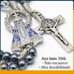 Terço de Pulso Nossa Senhora Aparecida ajustável em aço inox 316L e hematita, ideal para até 22cm de pulso. - Imagem 3
