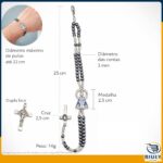 Terço de Pulso Nossa Senhora Aparecida ajustável em aço inox 316L e hematita, ideal para até 22cm de pulso. - Imagem 6