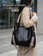 Bolsa Tote Feminina em Couro PU Grande, elegante e espaçosa, com alça extra, 3 modos de uso e cabe tablet grande - Imagem 3
