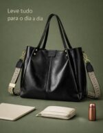 Bolsa Tote Feminina em Couro PU Grande, elegante e espaçosa, com alça extra, 3 modos de uso e cabe tablet grande - Imagem 4