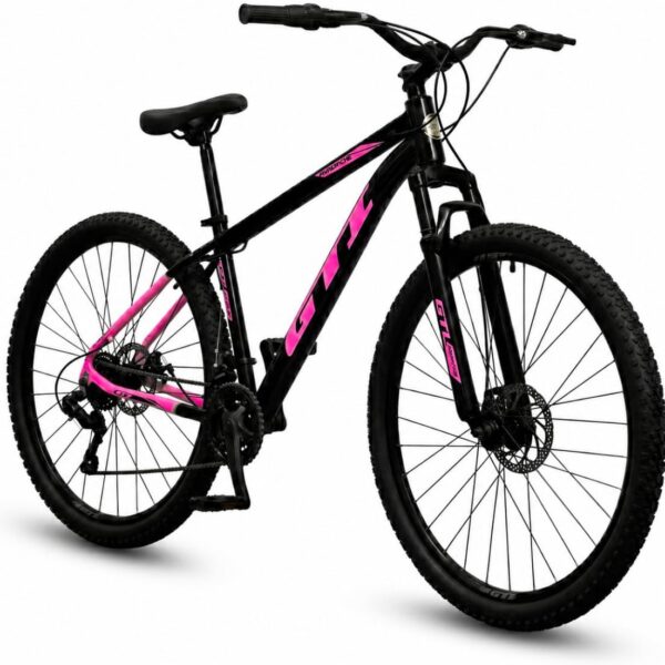 Bicicleta Aro 29 GTI Roma 21V em alumínio, com freio a disco e suspensão MTB para mais segurança e desempenho.