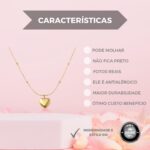 Colar bolinha com pingente coração em aço inox dourado, delicado e ideal para presente feminino. - Imagem 5