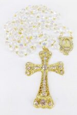 Terço De Noiva Cristal Boreal 10mm Dourado com acabamento elegante, strass e caixa de veludo para uma compra especial. - Imagem 3