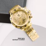 Relógio Masculino Orizom Spaceman Dragon Dourado com caixa premium, visual elegante e presença marcante para presente ou uso social. - Imagem 5