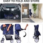 Carrinho Elevon para pets, 4 rodas, dobrável e portátil, ideal para cães e gatos pequenos e médios, com suporte destacável e azul - Imagem 3