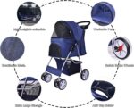 Carrinho Elevon para pets, 4 rodas, dobrável e portátil, ideal para cães e gatos pequenos e médios, com suporte destacável e azul - Imagem 4
