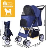 Carrinho Elevon para pets, 4 rodas, dobrável e portátil, ideal para cães e gatos pequenos e médios, com suporte destacável e azul - Imagem 6