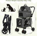 Carrinho Cansee duplo 3 em 1 para cães e gatos, dobrável, confortável e seguro para passeios e viagens - Imagem 5