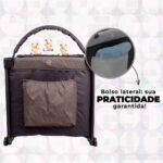 Berço portátil infantil cinza com mosquiteiro, trocador e barra de brinquedos: seguro, compacto e aprovado pelo INMETRO - Imagem 3